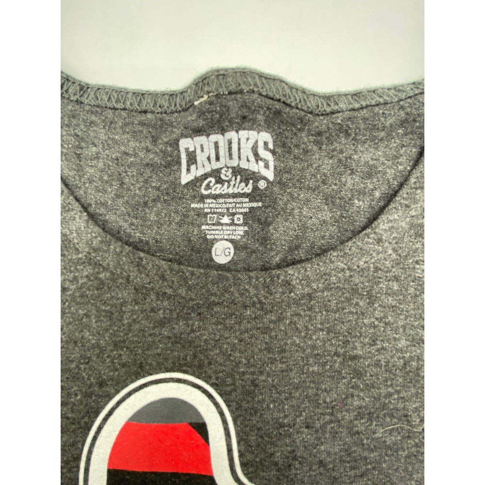 Crooks & Castles Gray Graphic Cropped Tank Top Size L Streetwear Raw Hem - Picture 2 of 7